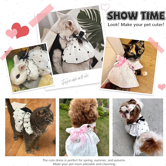 Dog Dresses for Small Dogs Girl Female Dog Cat Clothes Dress Cute Cotton Extra Summer Clothes Bow Decor Printed Love Birthday Outfit Puppy Clothes (Light Pink, X-Small)