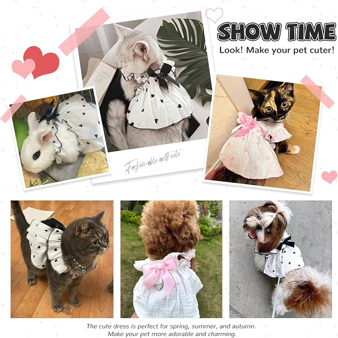Dog Dresses for Small Dogs Girl Female Dog Cat Clothes Dress Cute Cotton Extra Summer Clothes Bow Decor Printed Love Birthday Outfit Puppy Clothes (Light Pink, Medium)