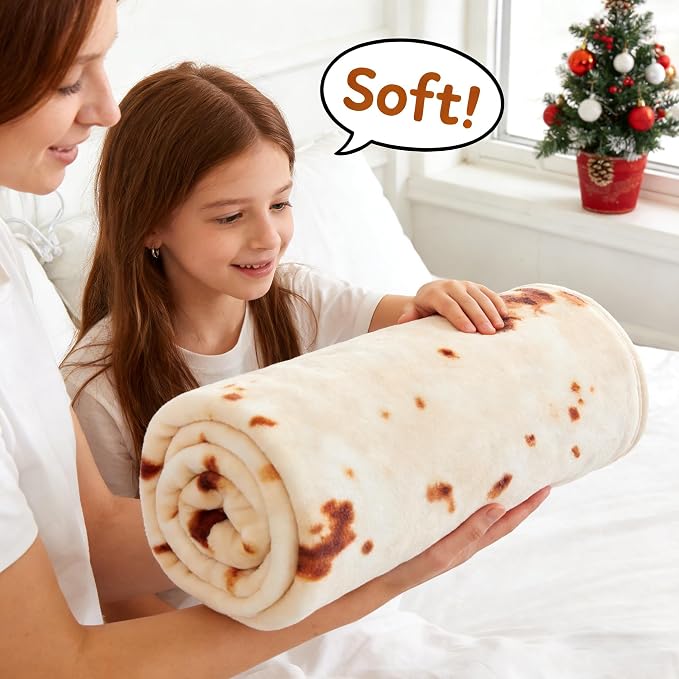 SeaRoomy 60 inches Burrito Tortilla Blanket, Funny Food Throw Blanket | White Elephant Gifts, Gag Gifts For Teen Boys & Girls, Novelty Christmas Birthday Presents, Double Sided, Soft Flannel