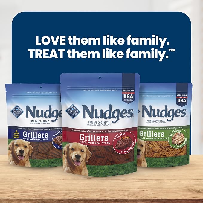 Blue Buffalo Nudges Grillers Steak Dog Treats, 16 oz | Real Beef First, Oven-Dried, Easy to Tear, For All Breed Sizes, No Artificial Preservatives