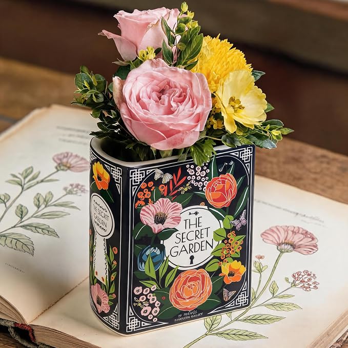 Ceramic Book Vase - Unique Book Shaped Vase for Flowers, Decorative Desk & Shelf Decor, Creative Aesthetic for Shelf Table Home Office Decor,Gift for Book Lovers, Readers & Plant Enthusiasts