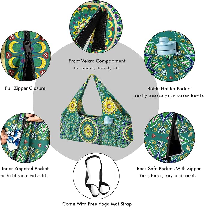 Yoga Mat Bag Large Yoga Bag and Carrier with Strap Zipper and Pockets Fits All Your Stuff Yoga Tote Pilates Bags for Women Fit Most Size Mats