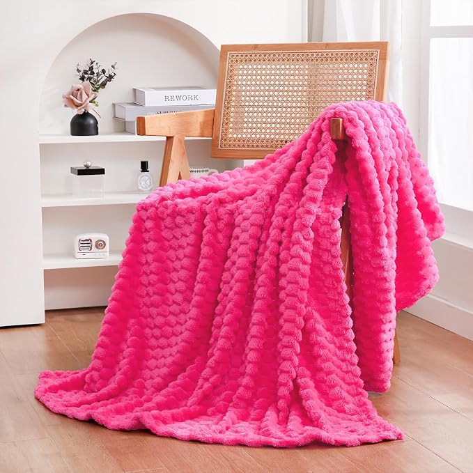 Hot Pink Throw Blanket 50"×70" Gifts for Mom Fuzzy 3D Jacquard Decorative | Flannel Fleece Super Soft Plush Cozy Blanket for Couch Sofa Chair Lightweight
