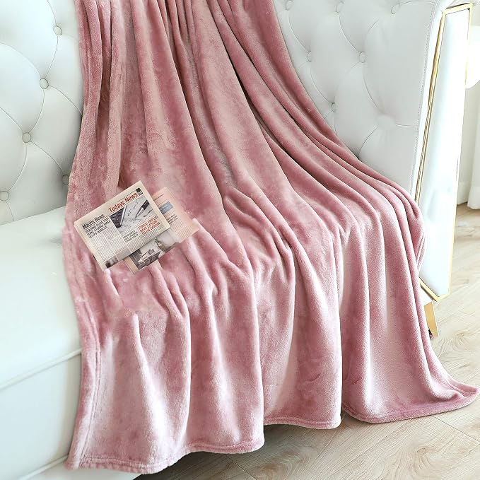 TASTHROW Large Flannel Fleece Throw Blanket, 50×70 Inch - Pink | Cozy Lightweight Thick Blanket - All Seasons Suitable for Women, Men and Kids (Two Pack)