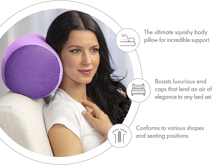 Microbead Bolster Neck Roll Pillow, Gently On Body, Head, Neck & Shoulders No Pain Rest, Relax Sleep - Silky Feel Prevent Wrinkles & Hair Breakage - Lightweight Cylinder, 14" x 8", Pale Purple