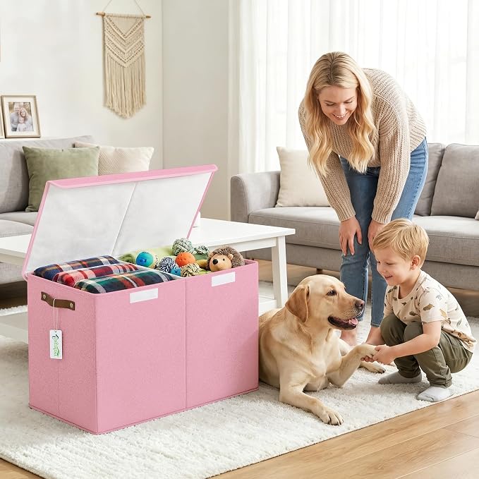 Large Toy Storage Box with Lids, Collapsible Sturdy Baby Storage Organizer Chest Bin Basket for Kids, Boys, Girls, Playroom, Nursery, Bedroom, Closet 25"x13"x16" (Pink)