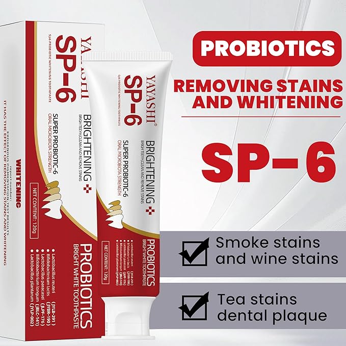 YAYASHI SP-6 Probiotic Whitening Toothpaste – Advanced Formula with 6 Probiotics for Brighter Teeth & Healthier Gums, Enamel-Friendly, Fresh Peppermint, Long-Lasting Clean