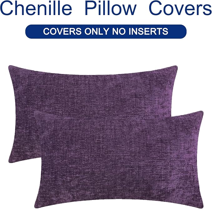 CaliTime Decorative Couch Throw Pillow Covers 26 X 16 Inches Plum Purple | Pack of 2, Cozy Chenille Cushion Cases for Sofa Bed Living Room Farmhouse Home