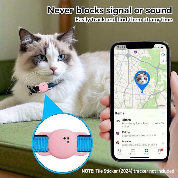 DDJ 2-Pack Cat Collar Case for Life360 Tile Sticker (Smallest Tracker)–NOT for Tile Mate/Pro–Silicone Protective Holder for Dog/Pet Collar, Ultra Durable, Easy Installation, Lightweight, Pink