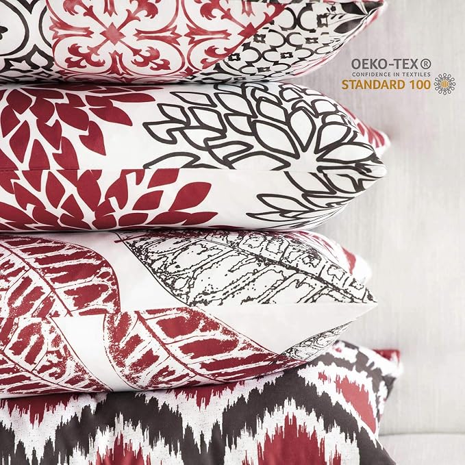 Phantoscope Set of 4 New Living Series Decorative Throw Pillow Case Cushion Cover, Red, 18" x 18" inches, 45cm x 45cm