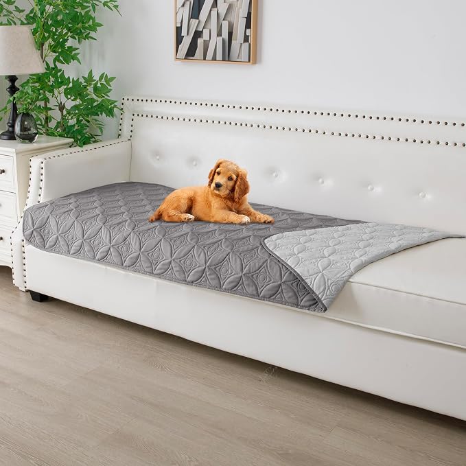 Waterproof Couch Cover for Dogs - Washable Pets Furniture Protector | TPU Leak-Proof Liner, Lightweight & Reversible, Fits Chair, Sofa, Bed, 30" x 70" , Lightgrey/Darkgrey