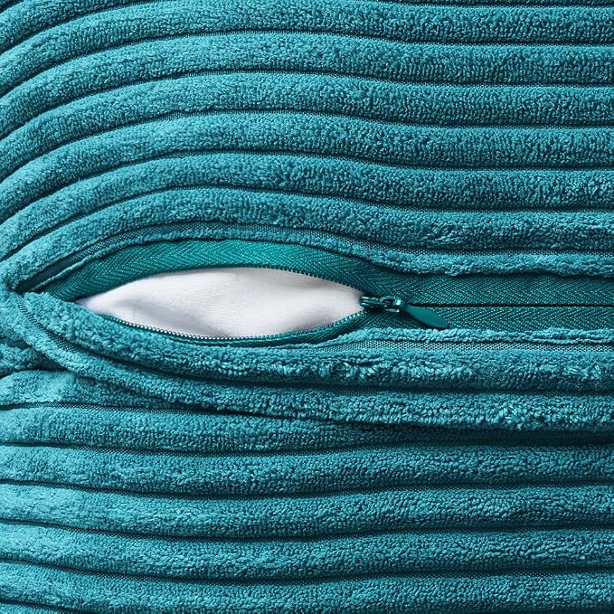 MIULEE Decorative Throw Pillow Covers for Couch 16x16 Inch Teal Blue 2 Pack | Boho Broadside Striped Patchwork Pillow Covers, Soft Corduroy Cushion Cases, For Sofa Bed Livingroom Home Decor