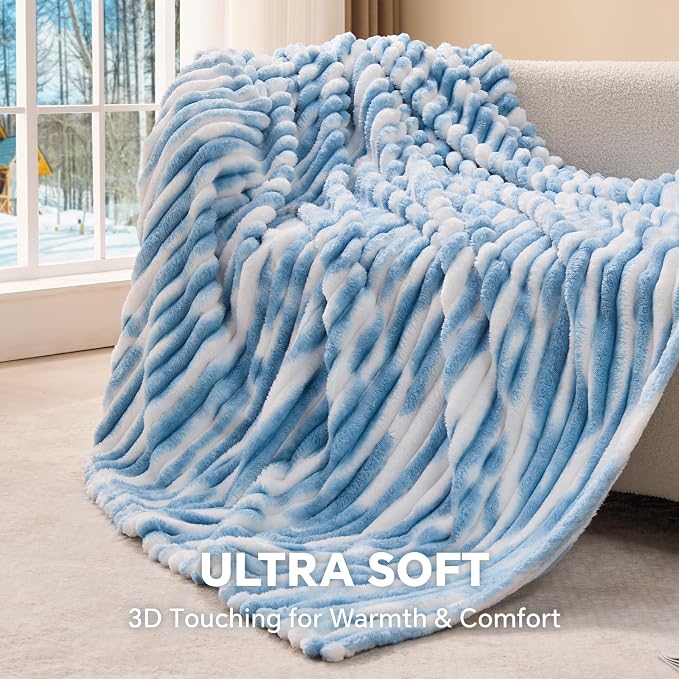 BEDELITE Striped Fleece Throw Blanket, Blue&White, 50"x60" | 300GSM Microfiber Fleece, Soft Cozy, Lightweight Warm, Double-Sided Plush, Machine Washable, Gift, Room Decor, for Couch Sofa