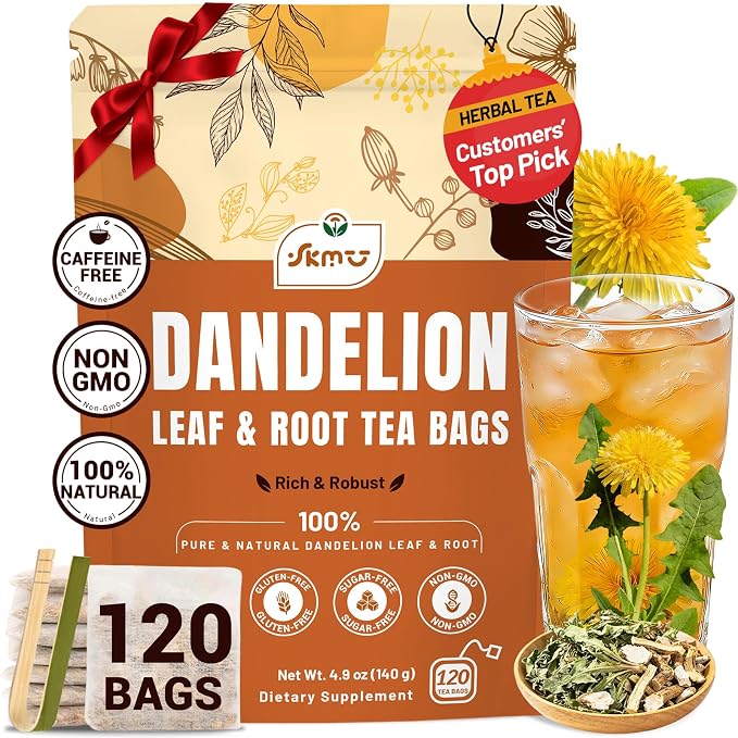 SKMTT Dandelion Root Tea Bags, 120 Count (2g/bag) – Natural Dandelion Leaf & Root Herbal Tea, Caffeine Free & Non-GMO, Roasted Earthy Flavor