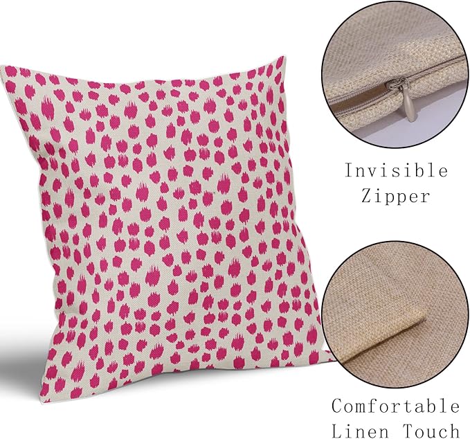Hot Pink Cream Pillow Covers 20x20 Set of 2 Boho Design Polka Dot Throw Pillows Modern Brush Strokes Print Decorative Outdoor Pillowcase Square Cushion Cover Linen Pillow Case for Home Sofa Couch Bed