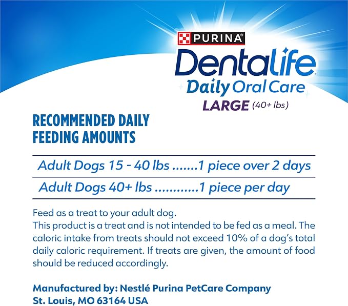 Dentalife Purina Daily Dental Chews for Large Dogs, 18 ct Pouch | Chewy, ridged texture in a tasty chicken flavor, helps reduce tartar buildup and help freshen breath