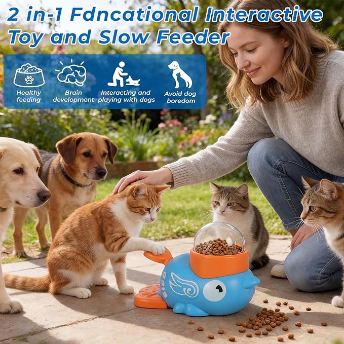 Anxuyixin2-in-1 Duck Shaped Interactive pet Puzzle Toy, Slow Food Dispenser (White Duck and Blue Bird Shaped with Buttons), cat and Dog Snack Dispenser Feeding Toy