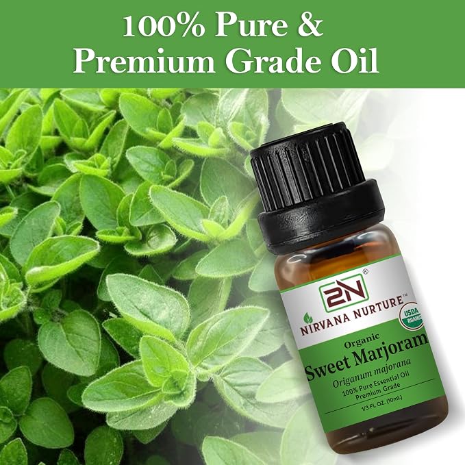 Sweet Marjoram Essential Oil, USDA Certified Organic, 100% Pure Undiluted, Aromatherapy Oil for Diffuser, Hair & Skin Care
