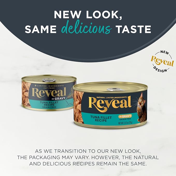 Reveal Natural Wet Canned Cat Food,Limited and Natural Ingredients,Grain Free,High Protein with No Artificial Additives,Tuna in Gravy (2.47 oz Cans),(Pack of 48)