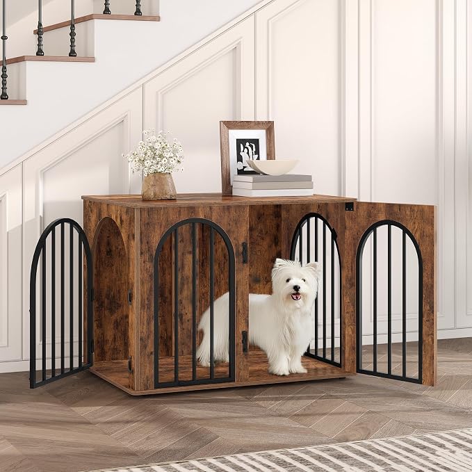 Hzuaneri 31.5'' Dog Crate Furniture,Dog Kennel Indoor for Small/Medium Dogs | Dog Kennel Furniture Wooden Dog Cage Heavy Duty Dog Crate Decorative Pet House End Side Table TV Stand,Rustic Brown DFC85101B