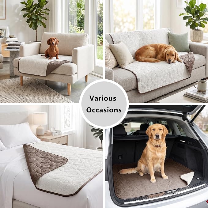 Waterproof Couch Cover for Dogs - Washable Pets Furniture Protector | TPU Leak-Proof Liner, Lightweight & Reversible, Fits Chair, Sofa, Bed, 82" x 82" , Chocolate/Cream