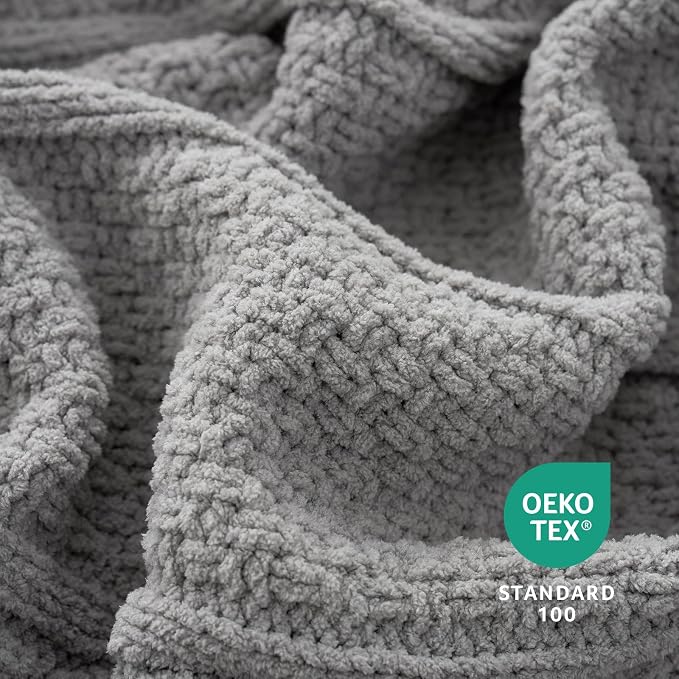 Premium Chenille Throw Blanket, Soft Cozy Moss Stitch Knit Blanket for Couch, Sofa, Chair, Home Decor, Grey 50"x60"