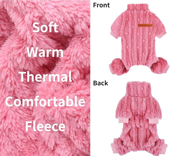 Yikeyo Dogs Sweater,Dog Sweaters Pajamas for Small Dogs,Fleece Warm Puppy Onesie,Chihuahua Yorkie Clothes,Pet Outfit Apparel,Rose,XS,Chest 13.4IN