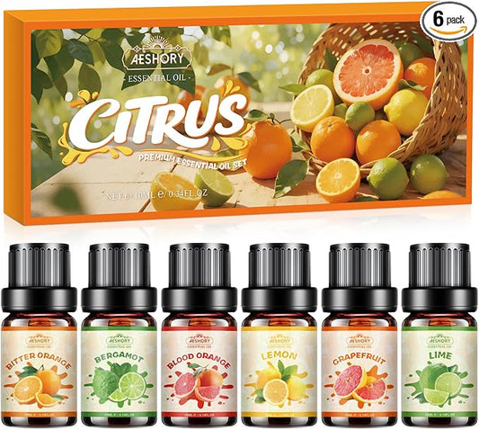 Citrus Essential Oils Set, Fruit Fragrance Oil for Diffusers,Scented Oil for Candle & Soap Making, Bitter Orange, Bergamot, Lemon, Grapefruit, Lime, Blood Orange, Aromatherapy Gifts