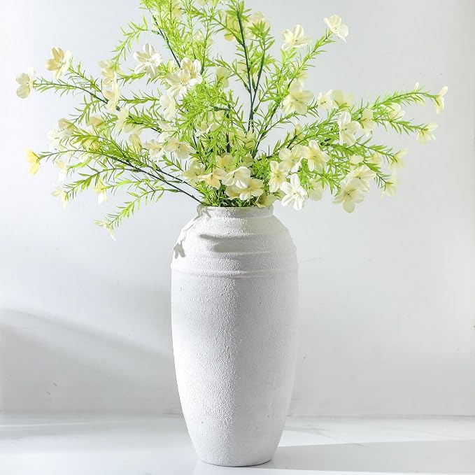Rustic Farmhouse Flower Vase, 12.87 Inch Tall Ceramic Vase | Vintage Inspired Pottery Vase for Home Styling, Perfect for Flowers, Dining Tables, Fireplace Mantels,Seasonal Decorations