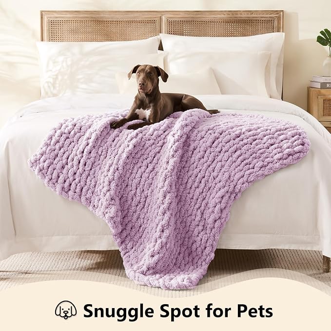 L'AGRATY Chunky Knit Throw Blanket for Couch, 30'' x 40'' Knit Throw, Purple