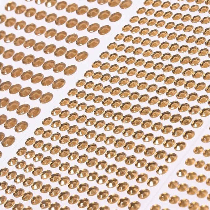 3555pcs Self Adhesive Face Gems for Makeup, Festival Jewels, Hair Gems, Rhinestone Stickers for Face, Eye, Makeup, Nail, Body, Crafts 5sheets (champagne-3/4/5/6/8mm)