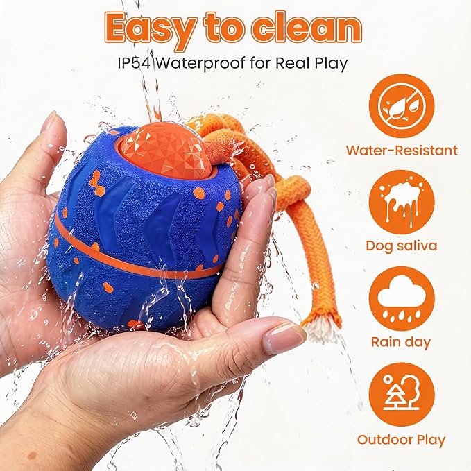 Interactive Dog Toy Ball, Automatic Bouncing Rotating, Realistic Dog Barking Sounds, E‑TPU, IP54, Rechargeable, Small/Medium/Large Dogs, Indoor/Outdoor（Blue）