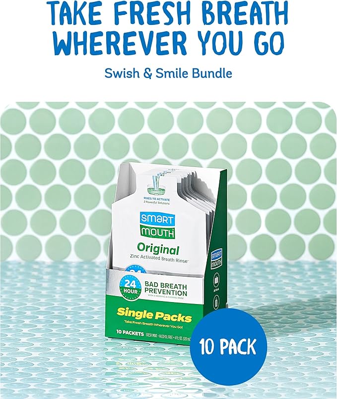 SmartMouth Original Activated Mouthwash Single Packs, Travel Mouthwash, Fresh Mint, 20 Pack