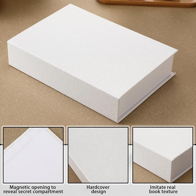 Tioncy 3 Pcs Decor Linen Faux Book Box Set Aesthetic DIY Fake Linen Book Box for Decor Storage Cafe Table Bookshelf Gift Home Keepsake(Multi Sizes,Black, White, Dark Gray)