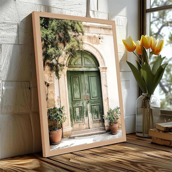skysoon Mallorca Green Door Wall Art, Boho Mediterranean Architecture Print | Abstract Mediterranean Architecture Print, for Living Room Bedroom Office 12x16 Inch