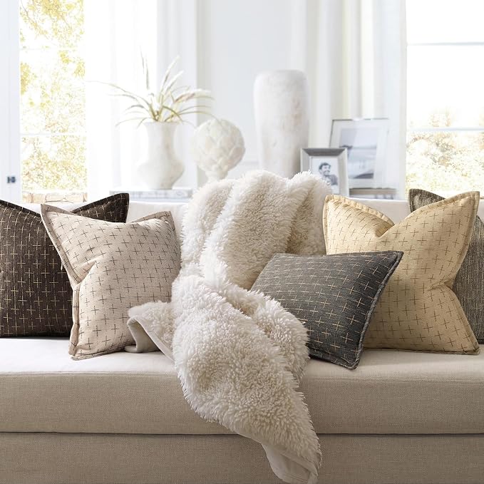 Pillow Covers 26x26 Set of 2 Soft Polyester Textured Pillow Covers with Stylish Flange Edge Cozy Farmhouse Throw Pillows for Couch Bed Sofa Living Room