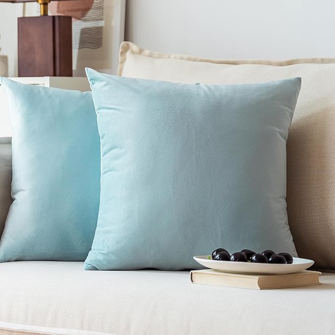 NiNi ALL Babyblue Velvet Throw Pillow Covers 18x18 Pack of 2 Decorative | Soft Solid Boho Cushion Squar Pillow Cases for Chair Sofa Bedroom Farmhouse Living room Modern Luxury Home Decor Christmas
