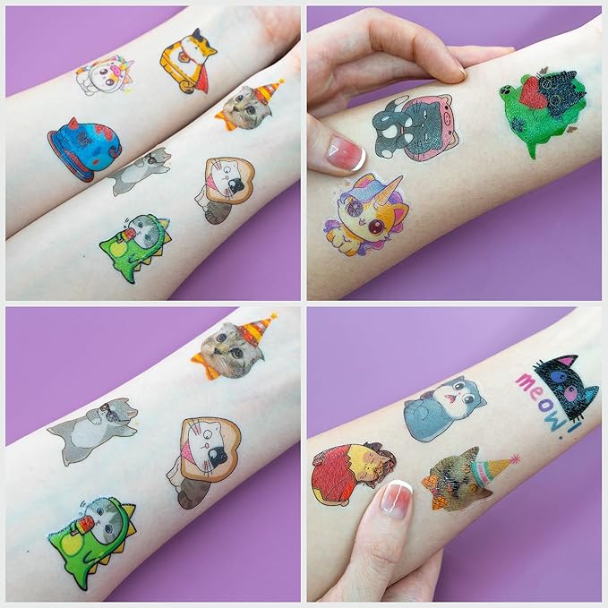 96 PCS Cat Cats Pet Pre-Cut Temporary Tattoos for Kids | Super Cute Themed Birthday Party Favors, Supplies, Decorations, Animal Paw Fake Tattoo Stickers Gifts for Boys Girls Rewards