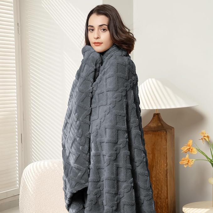Aganear Fleece Throw Blanket for Couch Sofa 60"x80" Grey | Lightweight Fuzzy Throw,Warm Gift for Women,Christmas,Housewarming,Soft,Boho Design for Room Home Decor,All-Season Use