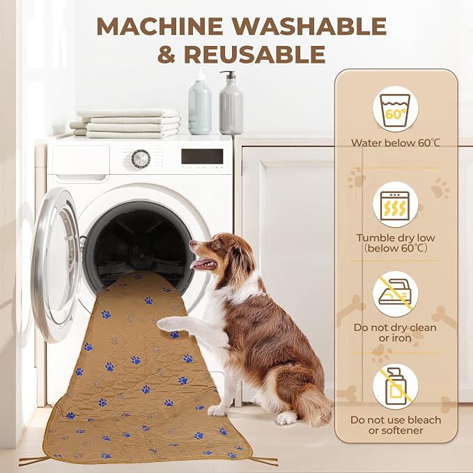 Fostanfly Washable Pee Pads for Dogs, 2 Pack 48"x48" Add 8 Lanyards, Brown | Reusable Potty Training Pads for Dogs, Waterproof, for Playpen, Crates & Furniture
