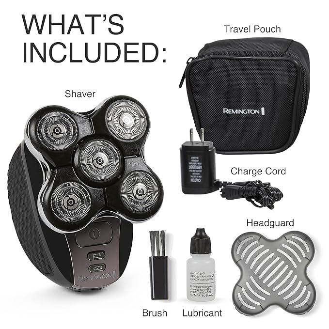 Remington XR7000 Balder Pro Rotary Shaver Rechargeable Waterproof Electric Razor for Men Cordless Lithium Power 5 Dual Track Flexing Heads and Pop-Up Trimmer Black