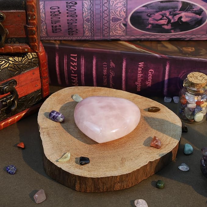MAIBAOTA 60 mm Rose Quartz Crystals Heart Stone Valentines Anniversary Day Gifts for Her Women Crystal Gifts for Women Natural Reiki Gemstone Polished Heart Shaped Rocks Meditation