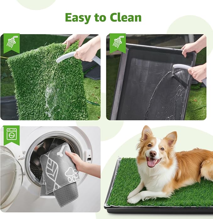 LOOBANI Large Dog Grass Pad with Tray - 41x27in for Balcony Apartment | Dog Potty with 2 Artificial Grass & 2 Washable Pee Pads for Replacement, Quick-Absorbency, Easy to Clean, Indoor/Outdoor Use