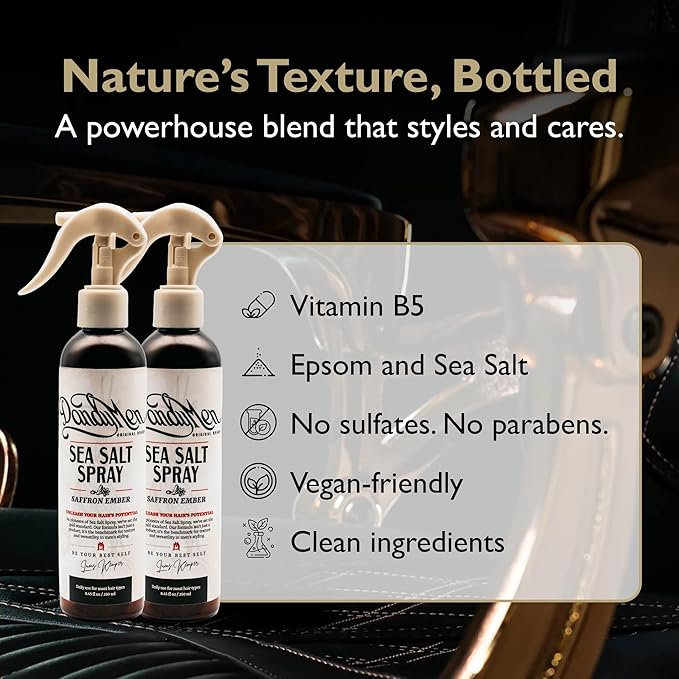 DandyMen Sea Salt Spray – Lightweight Texture, Volume, and Flexible Hold with Epsom Salt & Pro-Vitamin B5 (2-pack, Saffron Ember)