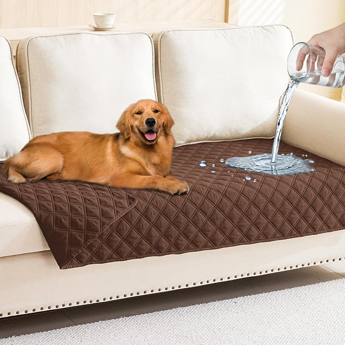 Smiry Waterproof Reversible Pet Couch Covers for Dogs | Pet Friendly, Soft Fabric, Washable Sofa Furniture Protector for Dogs Cat Kids, Checkered (30"x70", Brown/Brown)