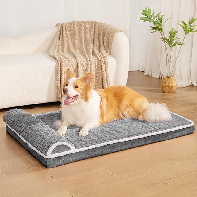 Orthopedic Large Dog Bed Pillow Pet Sofa Bed 36''X24'' Grey | Egg-Crate Foam Pet Couch Large Sized Dog, Waterproof Removable Washable Cover,Furry Puppy Crate Mat With Nonskid Bottom