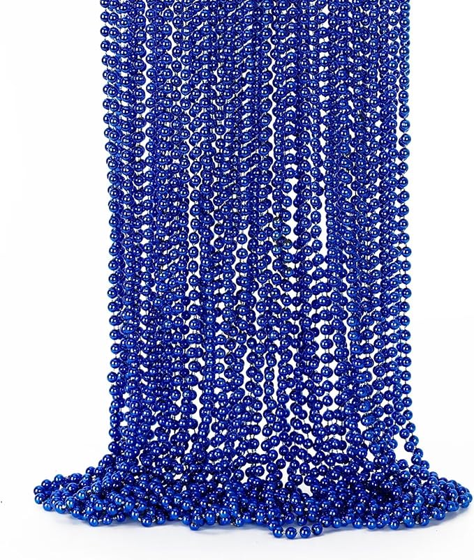24PCS Christmas Bead Necklace, Blue Bead Necklaces Stuff, 33" Mardi Gras Beads Necklace Costume, Festival Parade Throw Accessories for Wedding Birthday Gender Reveal Party Events Supplies Decorations