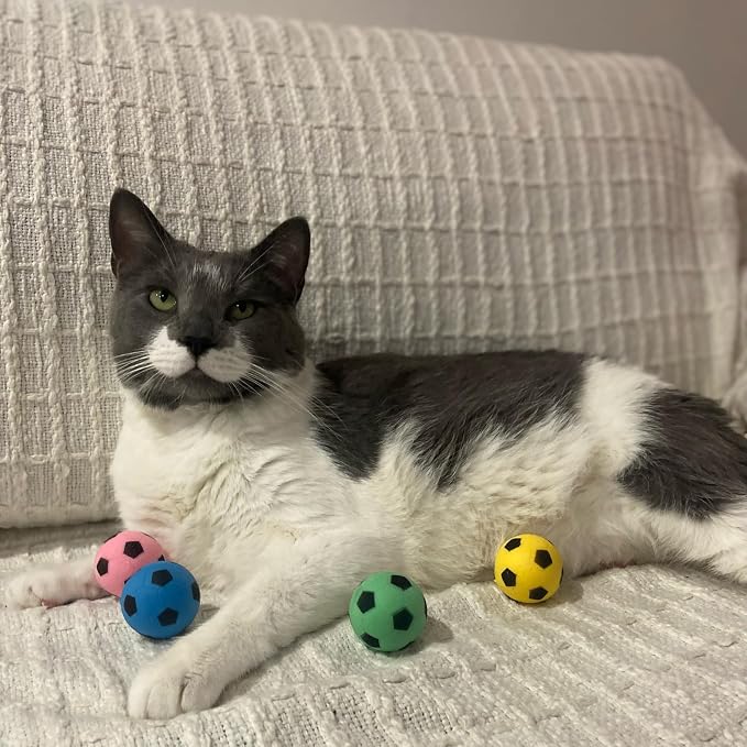 SPOT Sponge Soccer Ball Cat Toys for Cats and Kittens - Interactive and Colorful Plush Toy, Fun to Bat and Chase, Keep Cats Entertained - 1.5" Assorted 4-Pack
