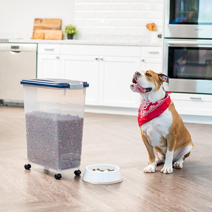 IRIS USA Dog Food Storage Container, Up to 38 lbs, Navy, Made in USA