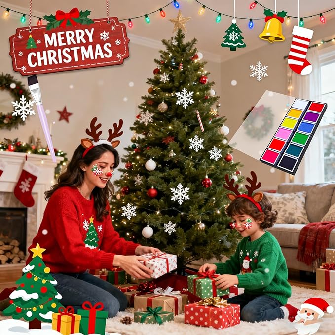 Face Painting Kit for Kids & Adults,12 x 10g Non Toxic, Water Based Face Paint Palette, With Glow Stickers, Stencils & Brushes,for Cosplay,Parties, Theater,Stage,Christmas & Halloween Makeup Kit
